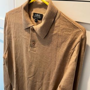 NEW A.P.C. Men’s tan long sleeve polo shirt